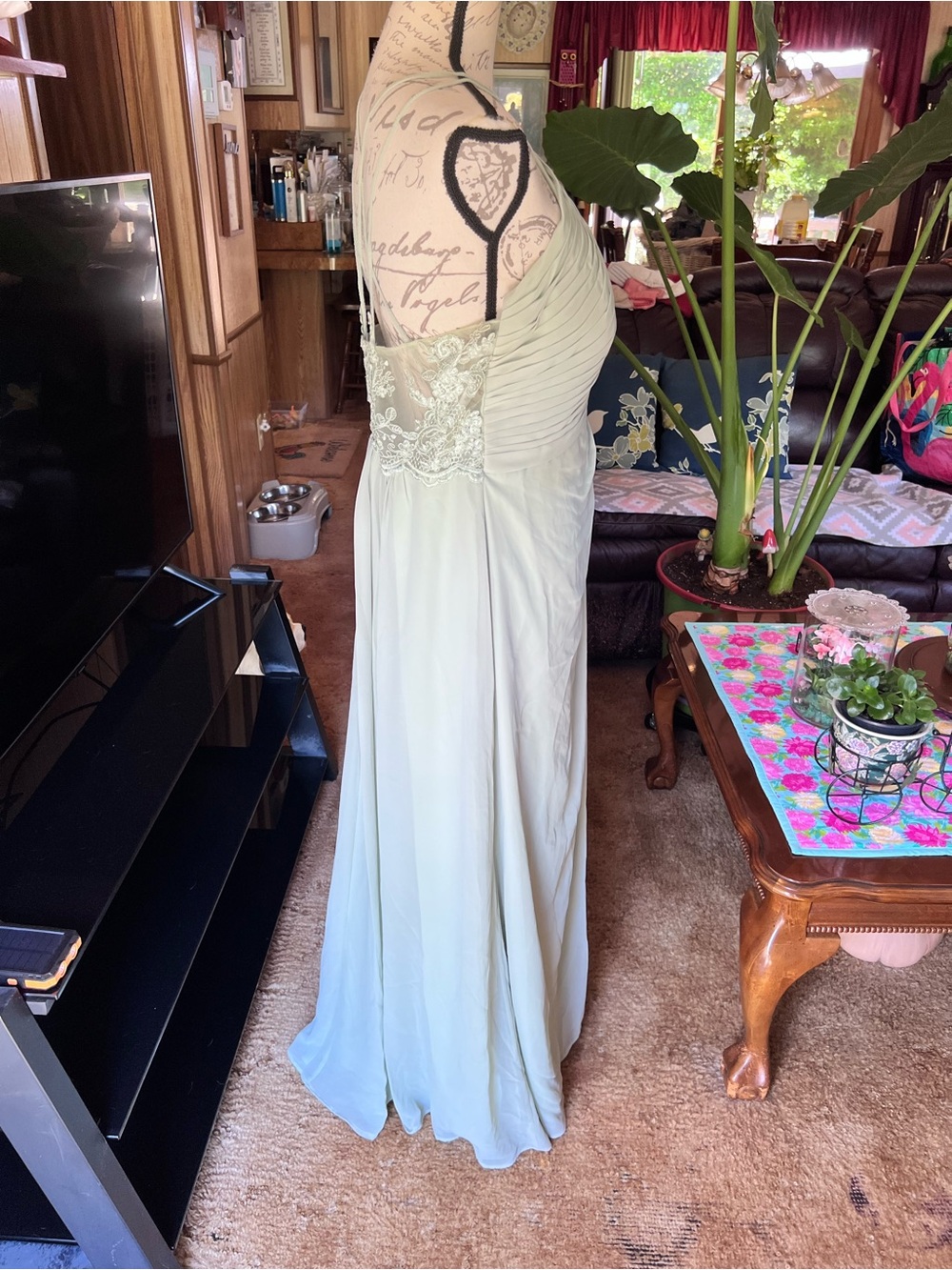 Azazie Ginger Dusty Sage A-Line Halter Pleated Chiffon Dress. - Picture 11 of 16
